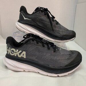 Hoka Clifton 9 Youth Black White Mesh Running Shoes Lightweight Cushion 4.5MD